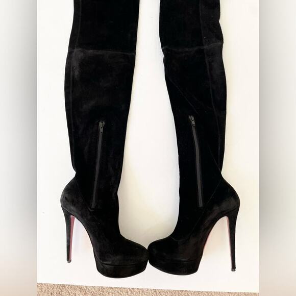 Christian Louboutin Black Suede leather Monica OTK thigh high boots EU 38.5 - Picture 7 of 15